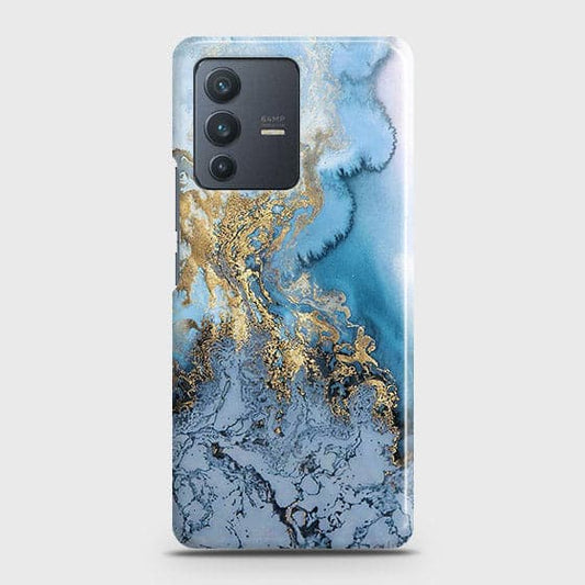 Vivo S12 Cover - Trendy Golden & Blue Ocean Marble Printed Hard Case with Life Time Colors Guarantee B84 (Fast Delivery)