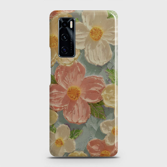 Vivo V20 SE Cover - Floral Series - Design 16 - Cyan & Pink - Matte Finish - Snap On Hard Case with LifeTime Colors Guarantee (Fast Delivery)