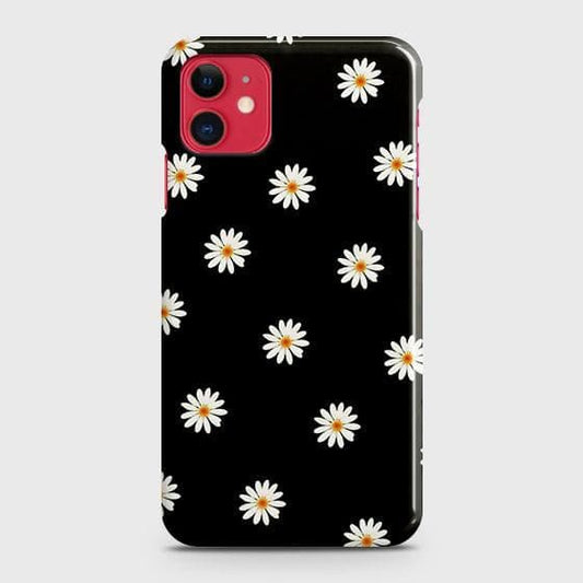 iPhone 11 Cover - Matte Finish - White Bloom Flowers with Black Background Printed Hard Case with Life Time Colors Guarantee (Fast Delivery)
