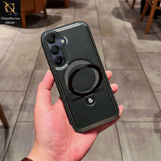 Samsung Galaxy A35 Cover - Black - Luxury Leather Case Supports Magsafe Wireless Charging, Kickstand Bracket Holder Soft Border Case