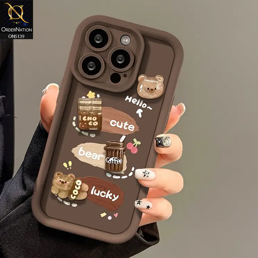iPhone 15 Pro - Brown - Trendy 3D Cute Cartoon And Coffee Chocolate Soft Silicon Shockproof Case With Camera Protection