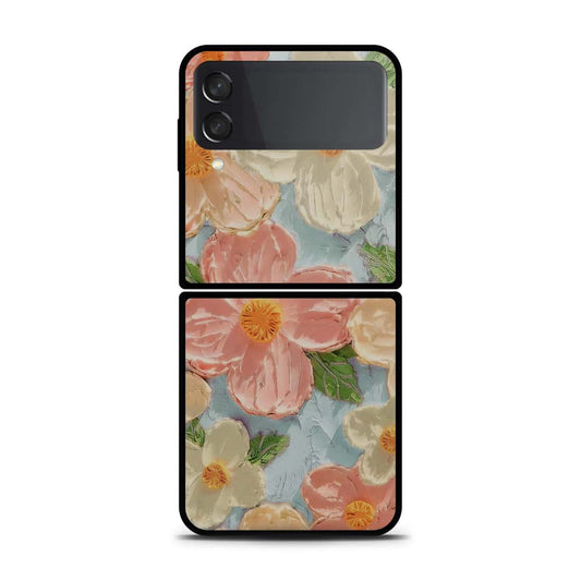 Samsung Galaxy Z Flip 3 5G Cover - Floral Series - Design 16 - Cyan & Pink - HQ Premium Shine Durable Shatterproof Case
