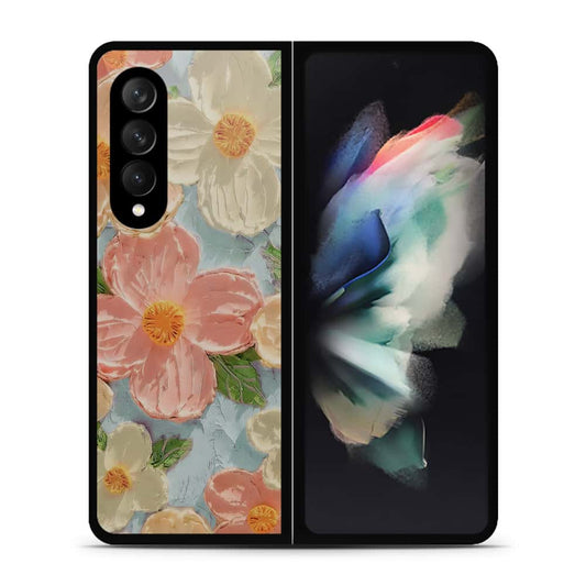 Samsung Galaxy Z Fold 3 5G Cover - Floral Series - Design 16 - Cyan & Pink - HQ Premium Shine Durable Shatterproof Case