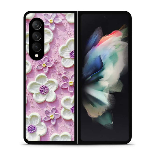 Samsung Galaxy Z Fold 3 5G Cover - Floral Series - Design 4 - Purple & White - HQ Premium Shine Durable Shatterproof Case