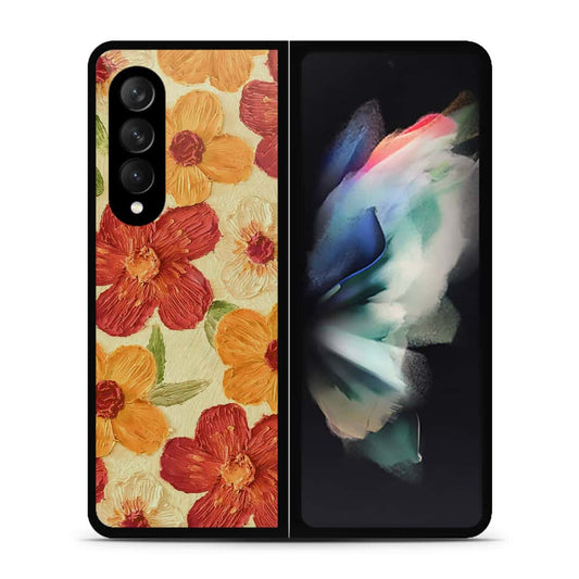 Samsung Galaxy Z Fold 3 5G Cover - Floral Series - Design 6 - Red & Orange - HQ Premium Shine Durable Shatterproof Case