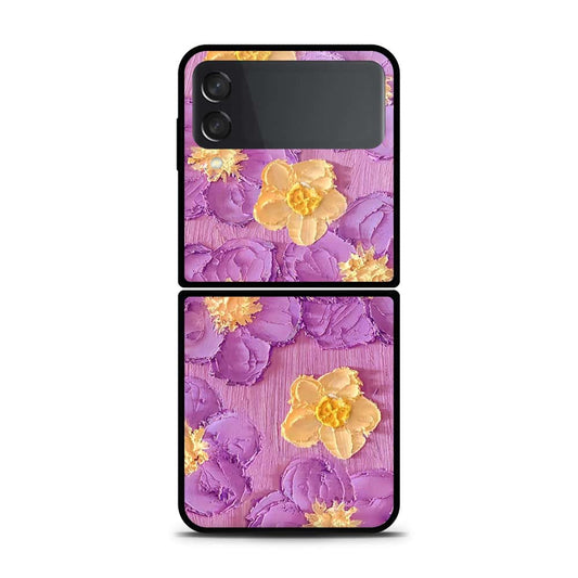 Samsung Galaxy Z Flip 3 5G Cover - Floral Series - Design 8 - Purple & Yellow - HQ Premium Shine Durable Shatterproof Case