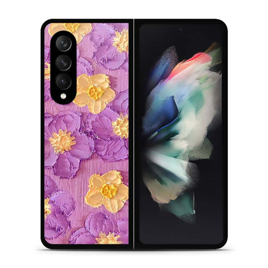 Samsung Galaxy Z Fold 3 5G Cover - Floral Series - Design 8 - Purple & Yellow - HQ Premium Shine Durable Shatterproof Case