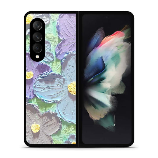 Samsung Galaxy Z Fold 3 5G Cover - Floral Series - Design 1 - Purple & Aqua - HQ Premium Shine Durable Shatterproof Case