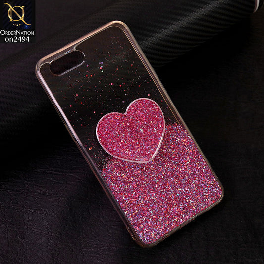 Oppo A12e Cover - Design 4 - Stylish Bling Glitter Soft Case With Heart Mobile Holder - Glitter Does Not Move