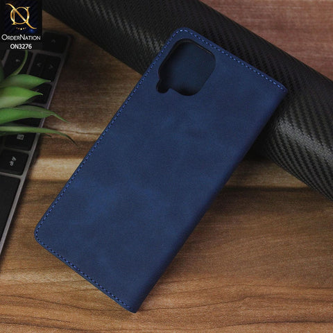 Samsung Galaxy M22 Cover - Blue - ONation Business Flip Series - Premium Magnetic Leather Wallet Flip book Card Slots Soft Case