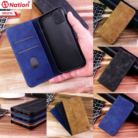 Vivo Y35 5G Cover - Light Brown - ONation Business Flip Series - Premium Magnetic Leather Wallet Flip book Card Slots Soft Case