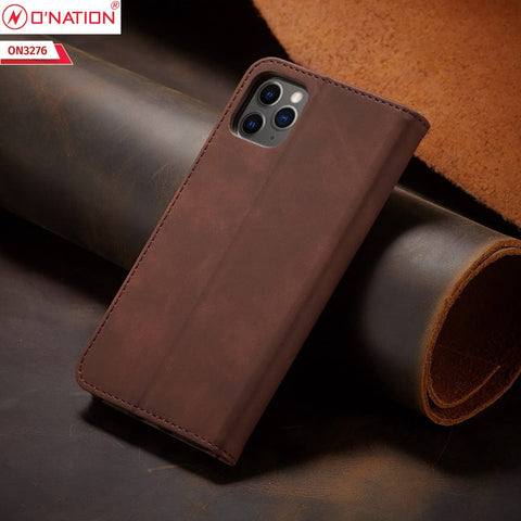 Samsung Galaxy M22 Cover - Dark Brown - ONation Business Flip Series - Premium Magnetic Leather Wallet Flip book Card Slots Soft Case