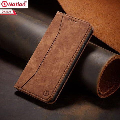Xiaomi Redmi Note 12S Cover - Light Brown - ONation Business Flip Series - Premium Magnetic Leather Wallet Flip book Card Slots Soft Case