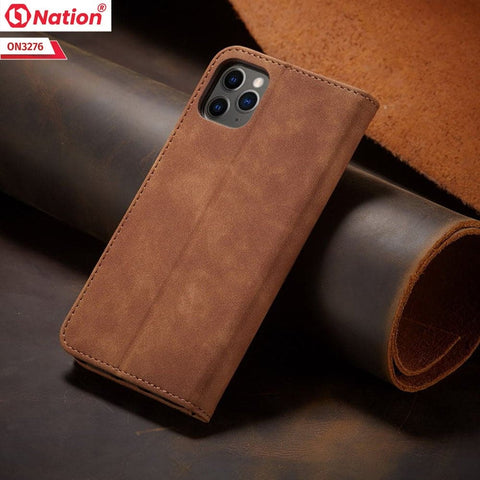 iPhone 15 Pro Cover - Light Brown - ONation Business Flip Series - Premium Magnetic Leather Wallet Flip book Card Slots Soft Case