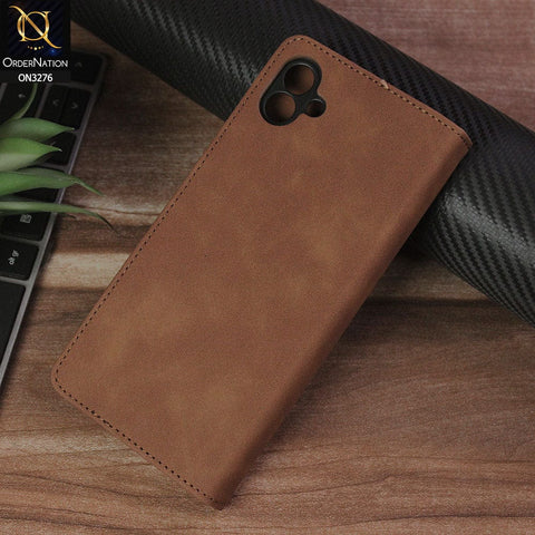 Samsung Galaxy A04 Cover - Light Brown - ONation Business Flip Series - Premium Magnetic Leather Wallet Flip book Card Slots Soft Case