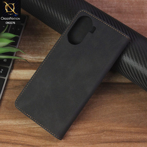 Vivo Y35 5G Cover - Black - ONation Business Flip Series - Premium Magnetic Leather Wallet Flip book Card Slots Soft Case