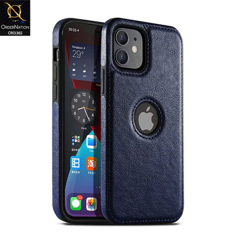 iPhone 8 Plus / 7 Plus Cover - Blue - Vintage Luxury Business Style TPU Leather Stitching Logo Hole Soft Case