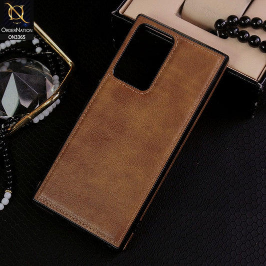 Samsung Galaxy Note 20 Ultra Cover - Brown - Vintage Luxury Business Style TPU Leather Stitching Logo Hole Soft Case