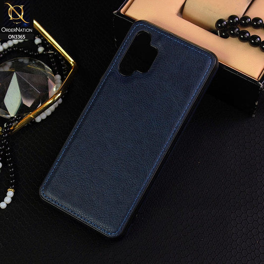 Samsung Galaxy A32 Cover - Blue - Vintage Luxury Business Style TPU Leather Stitching Logo Hole Soft Case