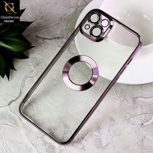 iPhone 14 Plus  Cover  - Purple - Soft Color Borders Logo Hole With Camera Protection Clear Back Case
