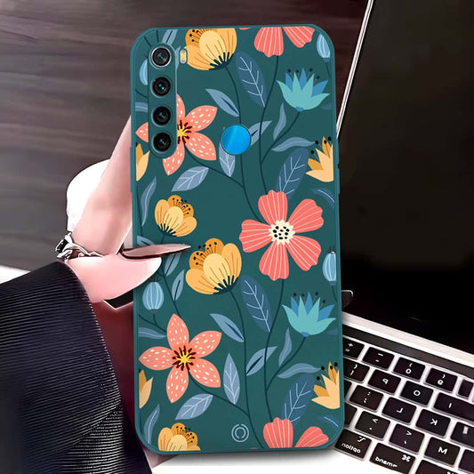 Xiaomi Redmi Note 8 Cover - Dark Green - D2 - ONation Floral Series - HQ Liquid Silicone Soft Case