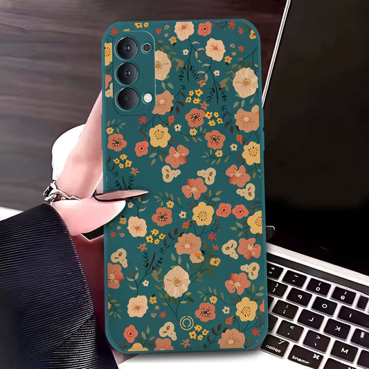 Oppo Reno 4 5G Cover - Dark Green - D3 - ONation Floral Series - HQ Liquid Silicone Soft Case