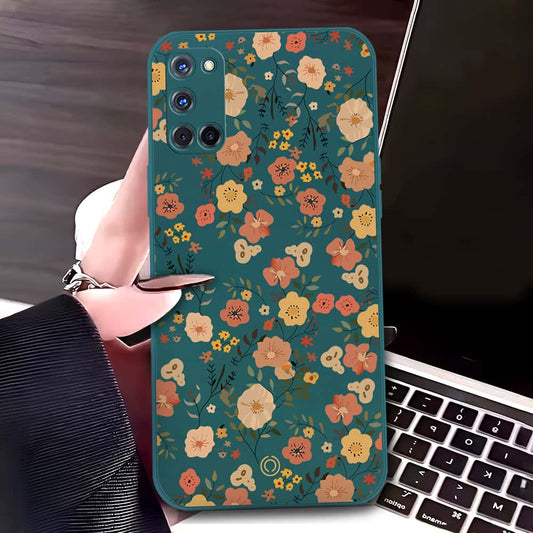 Oppo A72 Cover - Dark Green - D3 - ONation Floral Series - HQ Liquid Silicone Soft Case