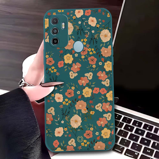 Oppo A53s Cover - Dark Green - D3 - ONation Floral Series - HQ Liquid Silicone Soft Case