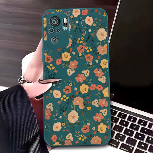 Xiaomi Redmi Note 10 4G Cover - Dark Green - D3 - ONation Floral Series - HQ Liquid Silicone Soft Case