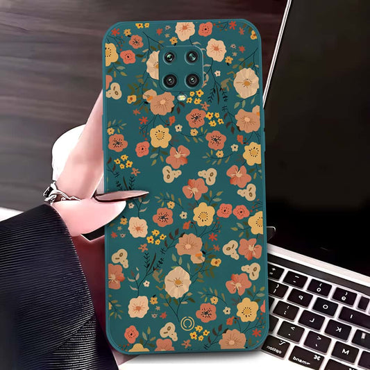 Xiaomi Redmi Note 9S Cover - Dark Green - D3 - ONation Floral Series - HQ Liquid Silicone Soft Case