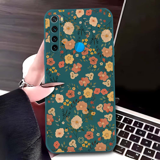 Xiaomi Redmi Note 8 Cover - Dark Green - D3 - ONation Floral Series - HQ Liquid Silicone Soft Case