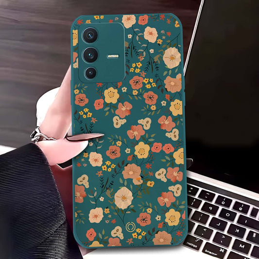 Vivo S12 Cover - Dark Green - D3 - ONation Floral Series - HQ Liquid Silicone Soft Case