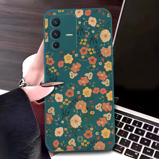Vivo V23 5G Cover - Dark Green - D3 - ONation Floral Series - HQ Liquid Silicone Soft Case