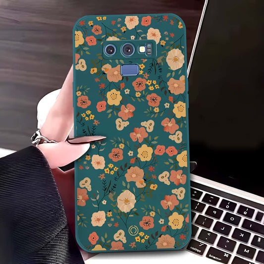 Samsung Galaxy Note 9 Cover - Dark Green - D3 - ONation Floral Series - HQ Liquid Silicone Soft Case