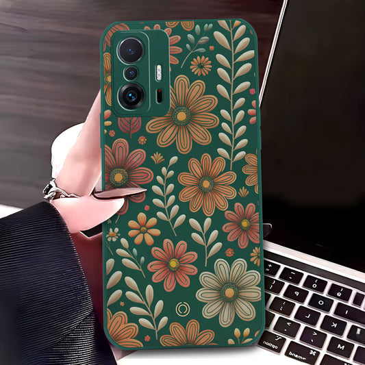 Xiaomi 11T Cover - Dark Green - D4 - ONation Floral Series - HQ Liquid Silicone Soft Case