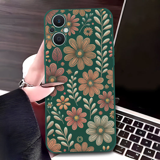 Oppo F21 Pro 5G Cover - Dark Green - D4 - ONation Floral Series - HQ Liquid Silicone Soft Case
