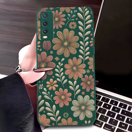 Vivo Y20a Cover - Dark Green - D4 - ONation Floral Series - HQ Liquid Silicone Soft Case