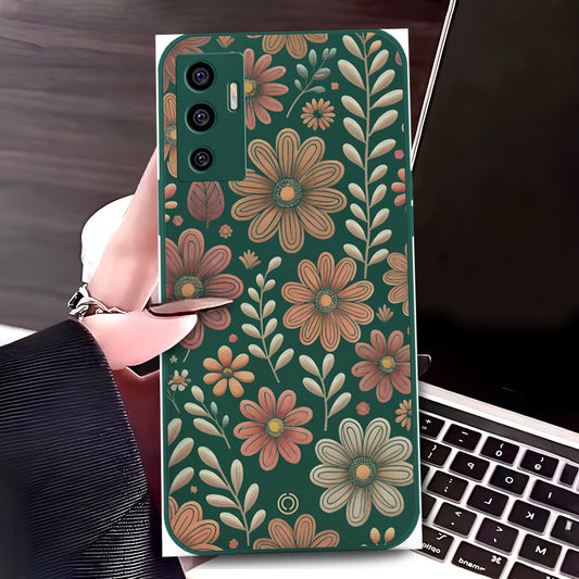 Vivo S10e Cover - Dark Green - D4 - ONation Floral Series - HQ Liquid Silicone Soft Case