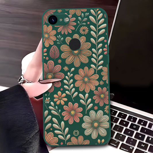 Google Pixel 3 Cover - Dark Green - D4 - ONation Floral Series - HQ Liquid Silicone Soft Case