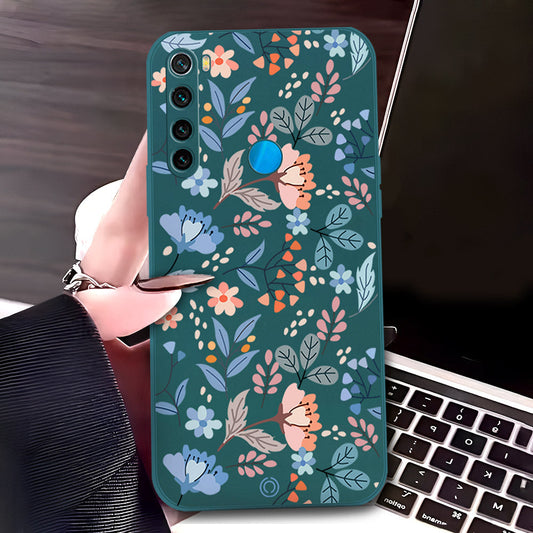 Xiaomi Redmi Note 8 Cover - Dark Green - D1 - ONation Floral Series - HQ Liquid Silicone Soft Case