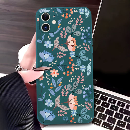 iPhone 11 Cover - Dark Green - D1 - ONation Floral Series - HQ Liquid Silicone Soft Case