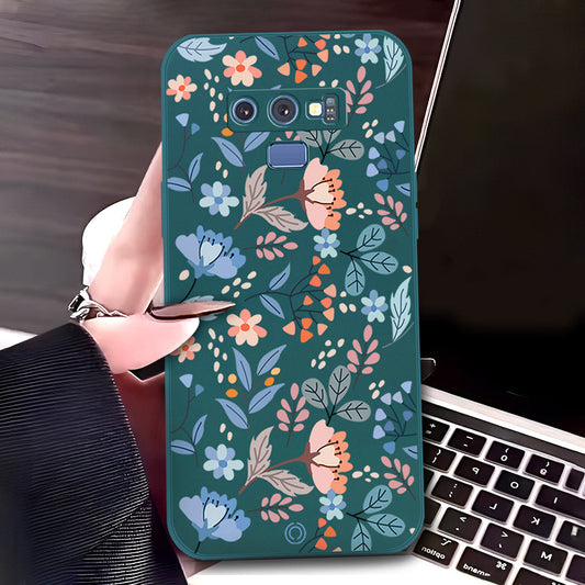 Samsung Galaxy Note 9 Cover - Dark Green - D1 - ONation Floral Series - HQ Liquid Silicone Soft Case