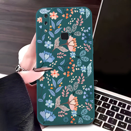 Samsung Galaxy A10s Cover - Dark Green - D1 - ONation Floral Series - HQ Liquid Silicone Soft Case