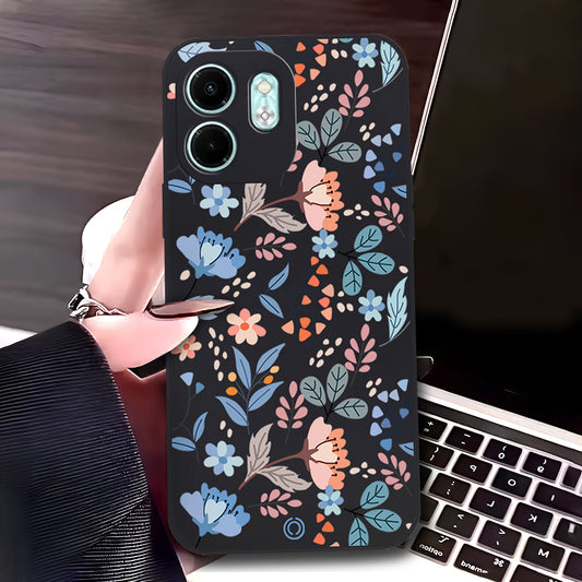 Infinix Smart 9 Cover - Black - D1 - ONation Floral Series - HQ Liquid Silicone Soft Case