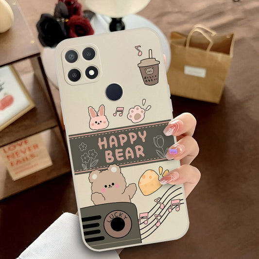 Oppo A15 Cover - Off White - D1 - ONation Happy Cute Series - HQ Liquid Silicone Soft Case