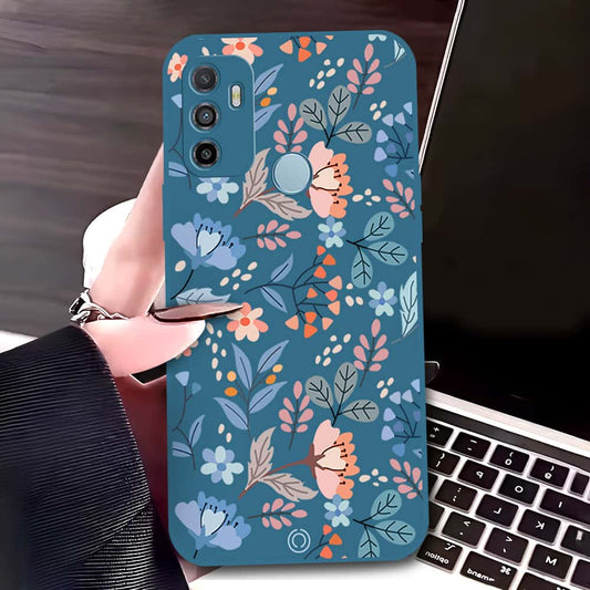Oppo A53s Cover - Blue - D1 - ONation Floral Series - HQ Liquid Silicone Soft Case