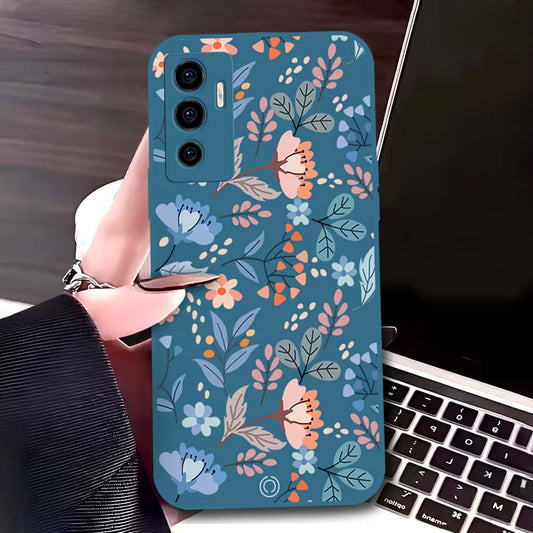 Vivo V23e 5G Cover - Blue - D1 - ONation Floral Series - HQ Liquid Silicone Soft Case