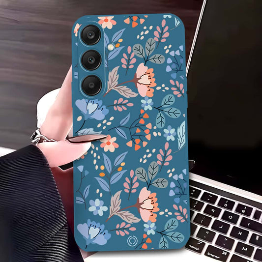 Samsung Galaxy S24 Cover - Blue - D1 - ONation Floral Series - HQ Liquid Silicone Soft Case