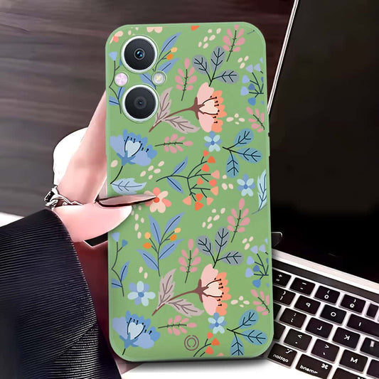 Oppo A96 5G Cover - Light Green - D1 - ONation Floral Series - HQ Liquid Silicone Soft Case