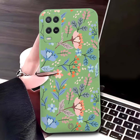 Oppo A54 4G Cover - Light Green - D1 - ONation Floral Series - HQ Liquid Silicone Soft Case